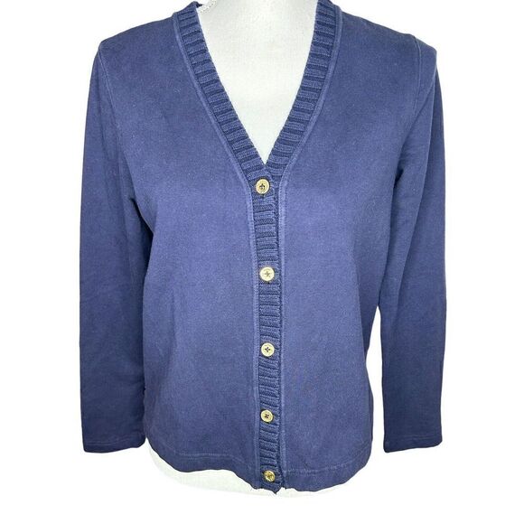 Lauren Ralph Lauren Navy Blue V- neck Button front cardigan Sz small - Picture 1 of 6